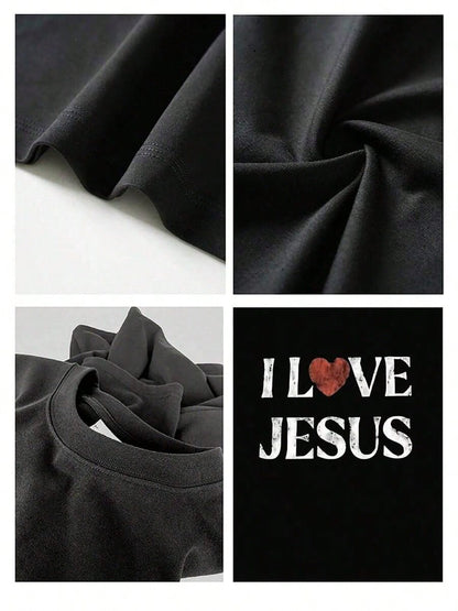 T-Shirt 100% Cotton I Love Jesus Distressed Graphic Print Perfect For Christian Daily Wear Is An Ideal Gift Choice.