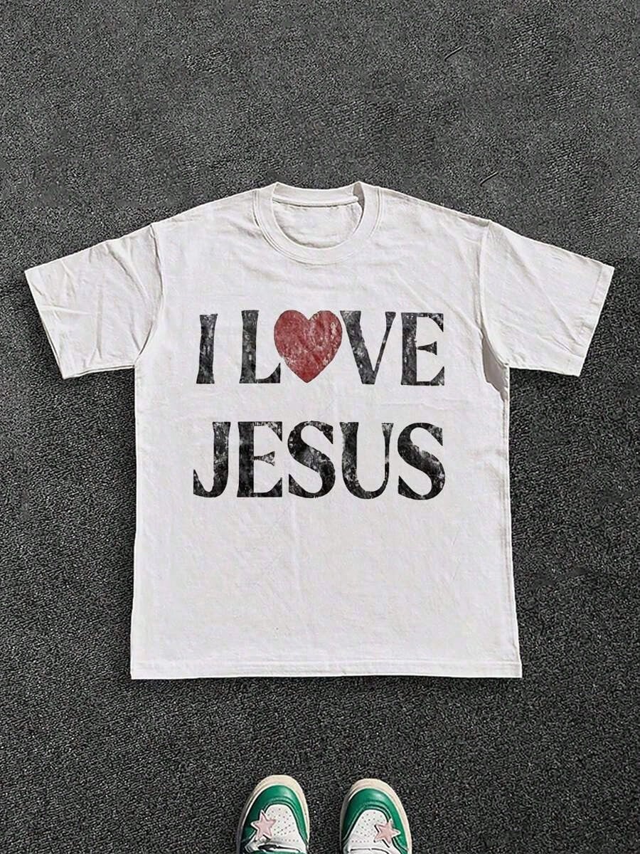 T-Shirt 100% Cotton I Love Jesus Distressed Graphic Print Perfect For Christian Daily Wear Is An Ideal Gift Choice.