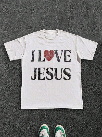 T-Shirt 100% Cotton I Love Jesus Distressed Graphic Print Perfect For Christian Daily Wear Is An Ideal Gift Choice.