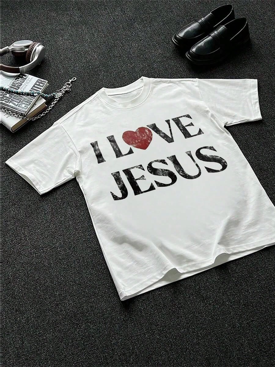 T-Shirt 100% Cotton I Love Jesus Distressed Graphic Print Perfect For Christian Daily Wear Is An Ideal Gift Choice.