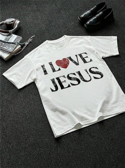 T-Shirt 100% Cotton I Love Jesus Distressed Graphic Print Perfect For Christian Daily Wear Is An Ideal Gift Choice.