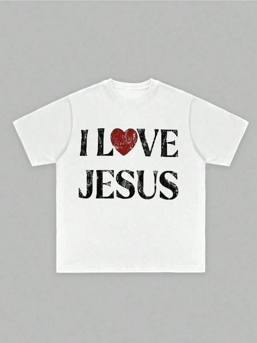 T-Shirt 100% Cotton I Love Jesus Distressed Graphic Print Perfect For Christian Daily Wear Is An Ideal Gift Choice.