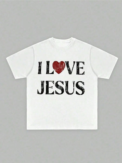 T-Shirt 100% Cotton I Love Jesus Distressed Graphic Print Perfect For Christian Daily Wear Is An Ideal Gift Choice.