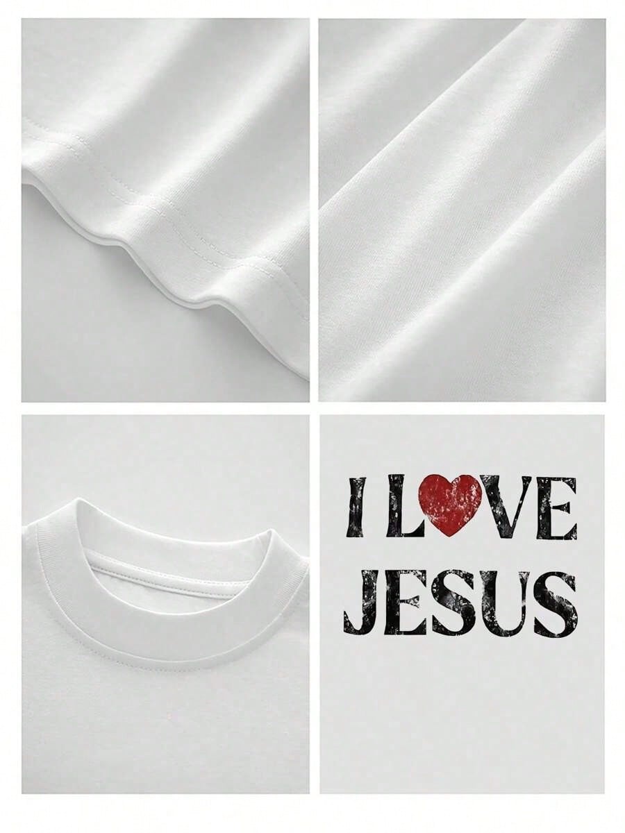 T-Shirt 100% Cotton I Love Jesus Distressed Graphic Print Perfect For Christian Daily Wear Is An Ideal Gift Choice.