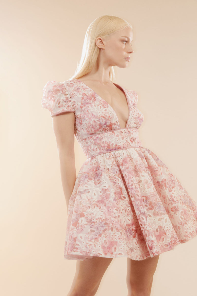 Tamarin Broderie Mini Dress - Pink Floral - SHOPJAUS - JAUS