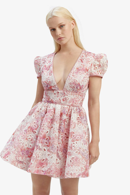 Tamarin Broderie Mini Dress - Pink Floral - SHOPJAUS - JAUS