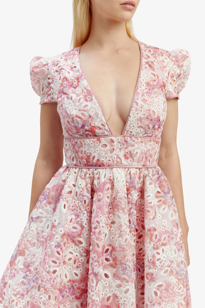 Tamarin Broderie Mini Dress - Pink Floral - SHOPJAUS - JAUS