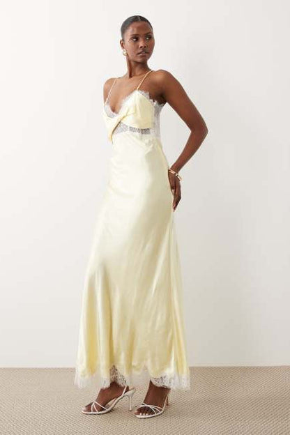 Taryn Satin Maxi Dress - Canary Yellow