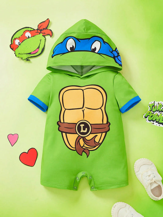 TEENAGE MUTANT NINJA TURTLES| Baby Boy Casual Cartoon Turtle Design Printed Hooded Romper