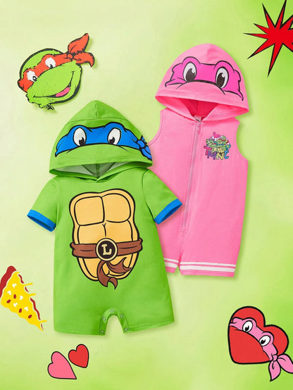 TEENAGE MUTANT NINJA TURTLES| Baby Boy Casual Cartoon Turtle Design Printed Hooded Romper