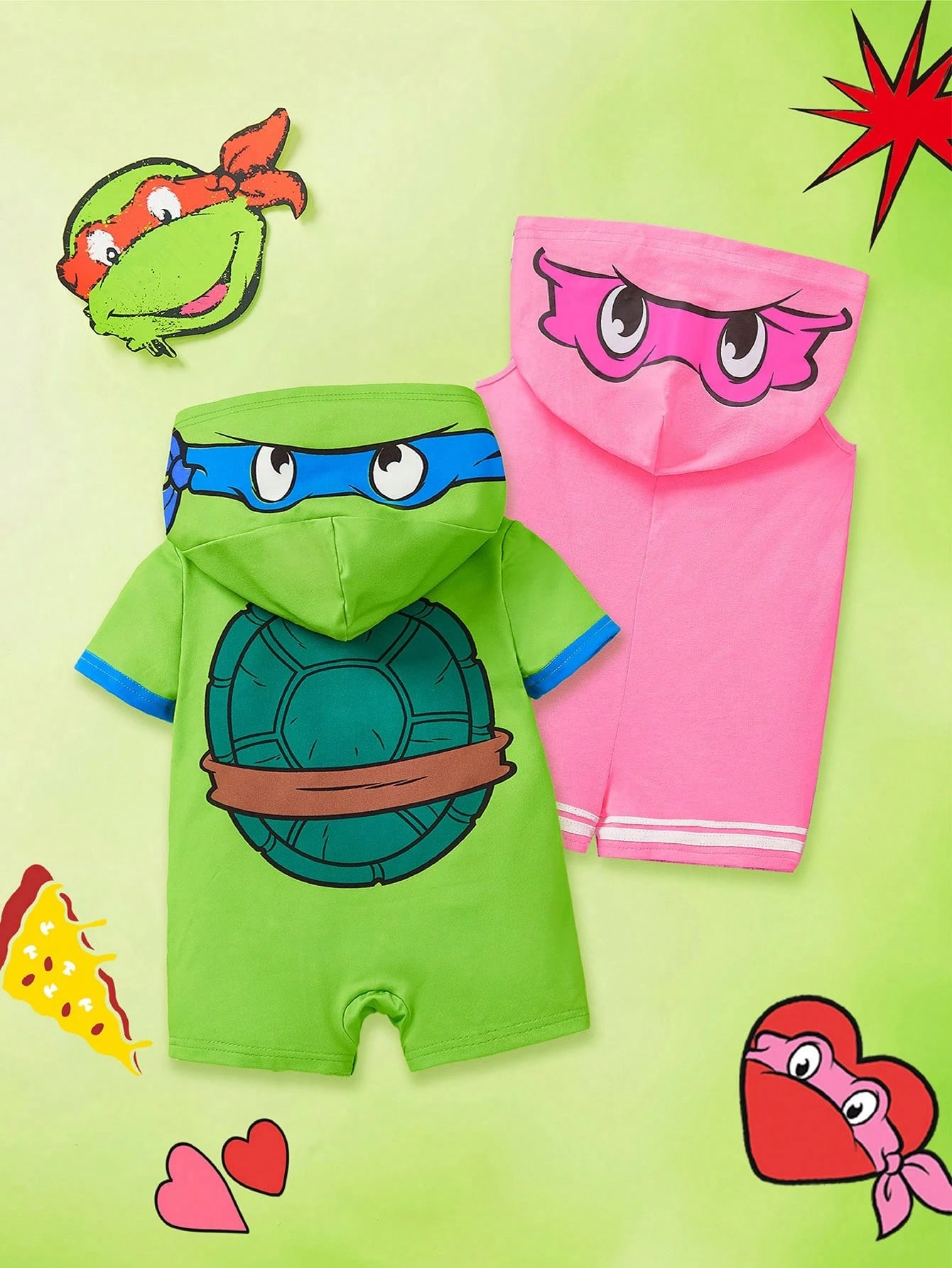 TEENAGE MUTANT NINJA TURTLES| Baby Boy Casual Cartoon Turtle Design Printed Hooded Romper