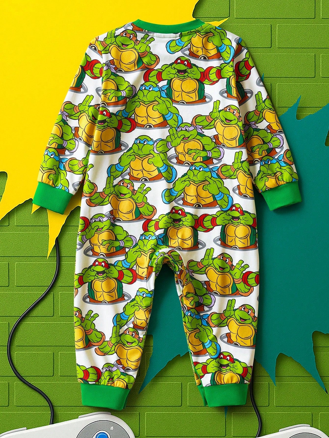 TEENAGE MUTANT NINJA TURTLES| Baby Boy Cool Cartoon Turtle Print Color-Blocking Cuff Long Sleeve Jumpsuit Fall Winter