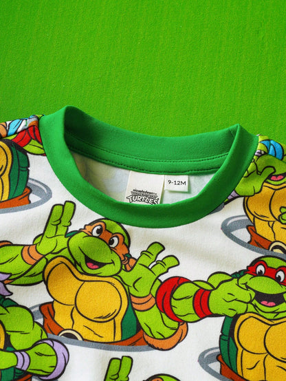 TEENAGE MUTANT NINJA TURTLES| Baby Boy Cool Cartoon Turtle Print Color-Blocking Cuff Long Sleeve Jumpsuit Fall Winter