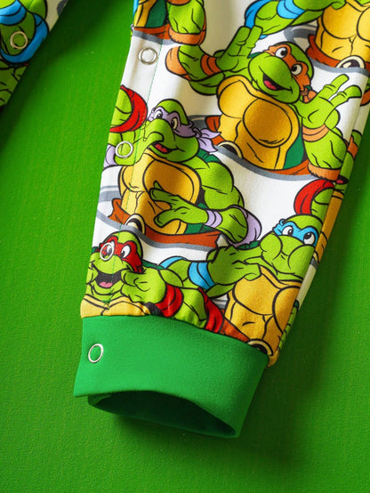 TEENAGE MUTANT NINJA TURTLES| Baby Boy Cool Cartoon Turtle Print Color-Blocking Cuff Long Sleeve Jumpsuit Fall Winter