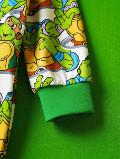 TEENAGE MUTANT NINJA TURTLES| Baby Boy Cool Cartoon Turtle Print Color-Blocking Cuff Long Sleeve Jumpsuit Fall Winter