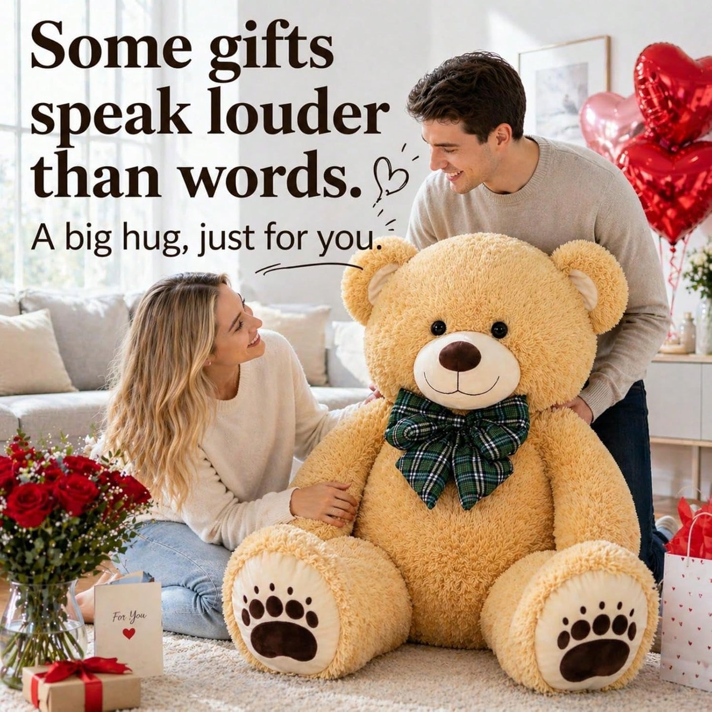 Tezituor Giant Teddy Bear Stuffed Animal 4ft-Classic Big Teddy Bear-Brown Large Stuffed Bear Plush Toys For Kid Christmas Birthday-Gift For Girlfriend