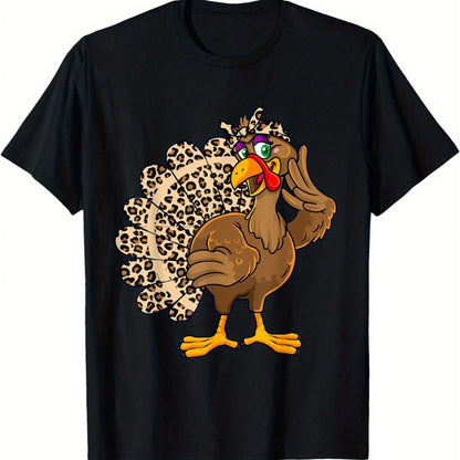 Thanksgiving Turkey Print Women's Autumn T-Shirt, Loose Fit, Retro Classic, Suitable As A Gift For Colleagues And Holiday Parties.