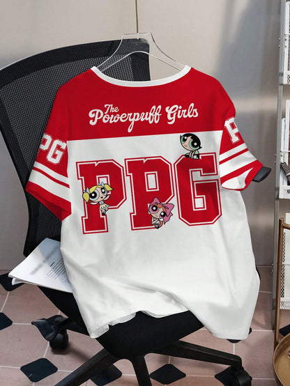 THE POWERPUFF GIRLS X Plus Size Women's Cartoon Print Casual Daily Short Sleeve T-Shirt