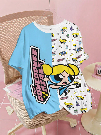 THE POWERPUFF GIRLS X Plus Size Women's Round Neck Short Sleeve T-Shirt
