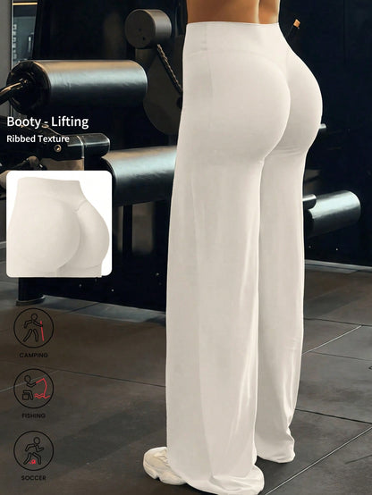 This Solid Color Yoga Wide-Leg Pants Are Comfortable And Slimming, Suitable For Running, Fitness, And Various Yoga Activities. Spring Sports