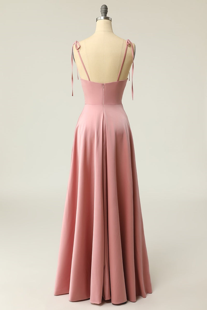 Tie Shoulder Blush A-line Long Prom Dress