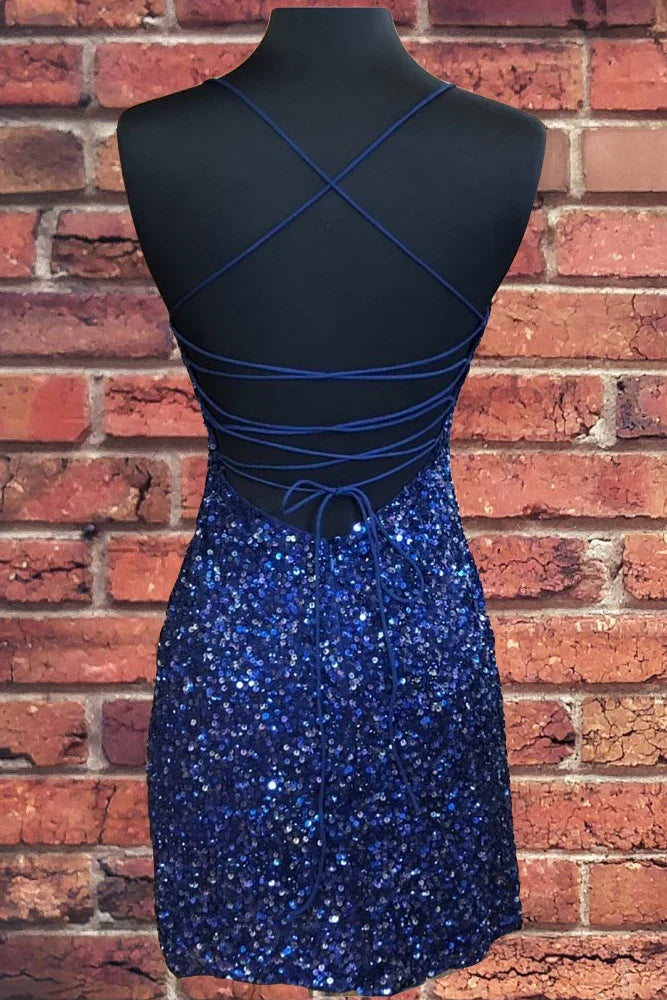 Tight Red Sequins Short Party Dress with Lace Up Back Homecoming dress , AST1148