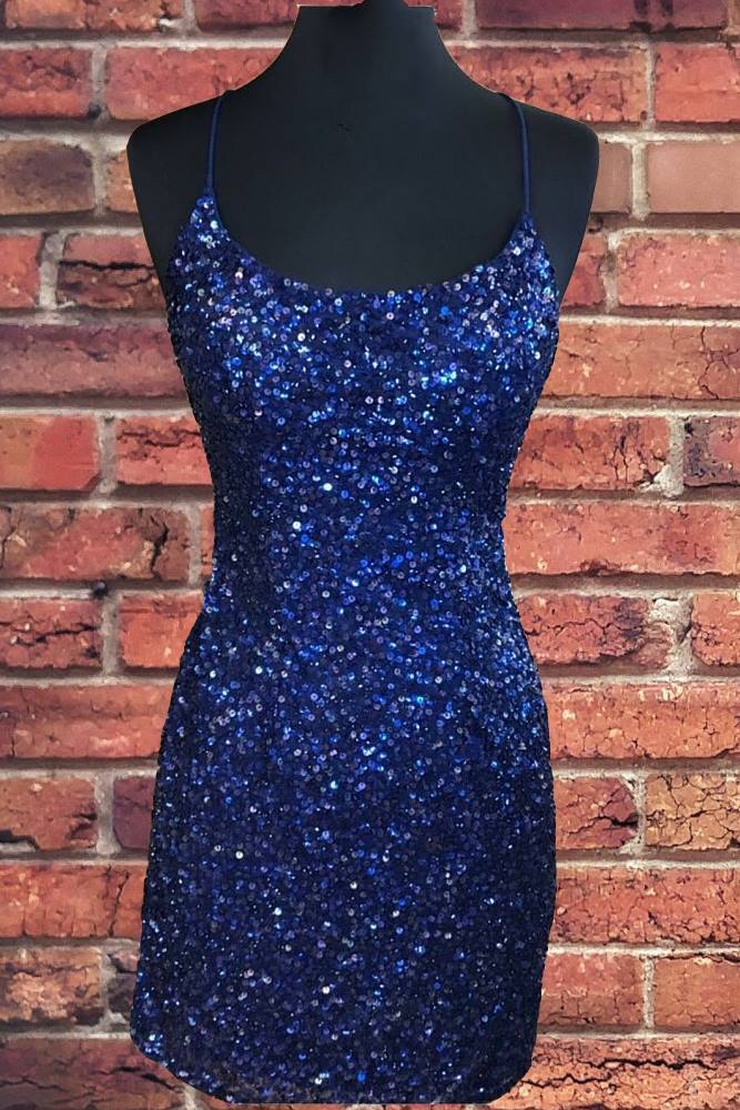 Tight Red Sequins Short Party Dress with Lace Up Back Homecoming dress , AST1148
