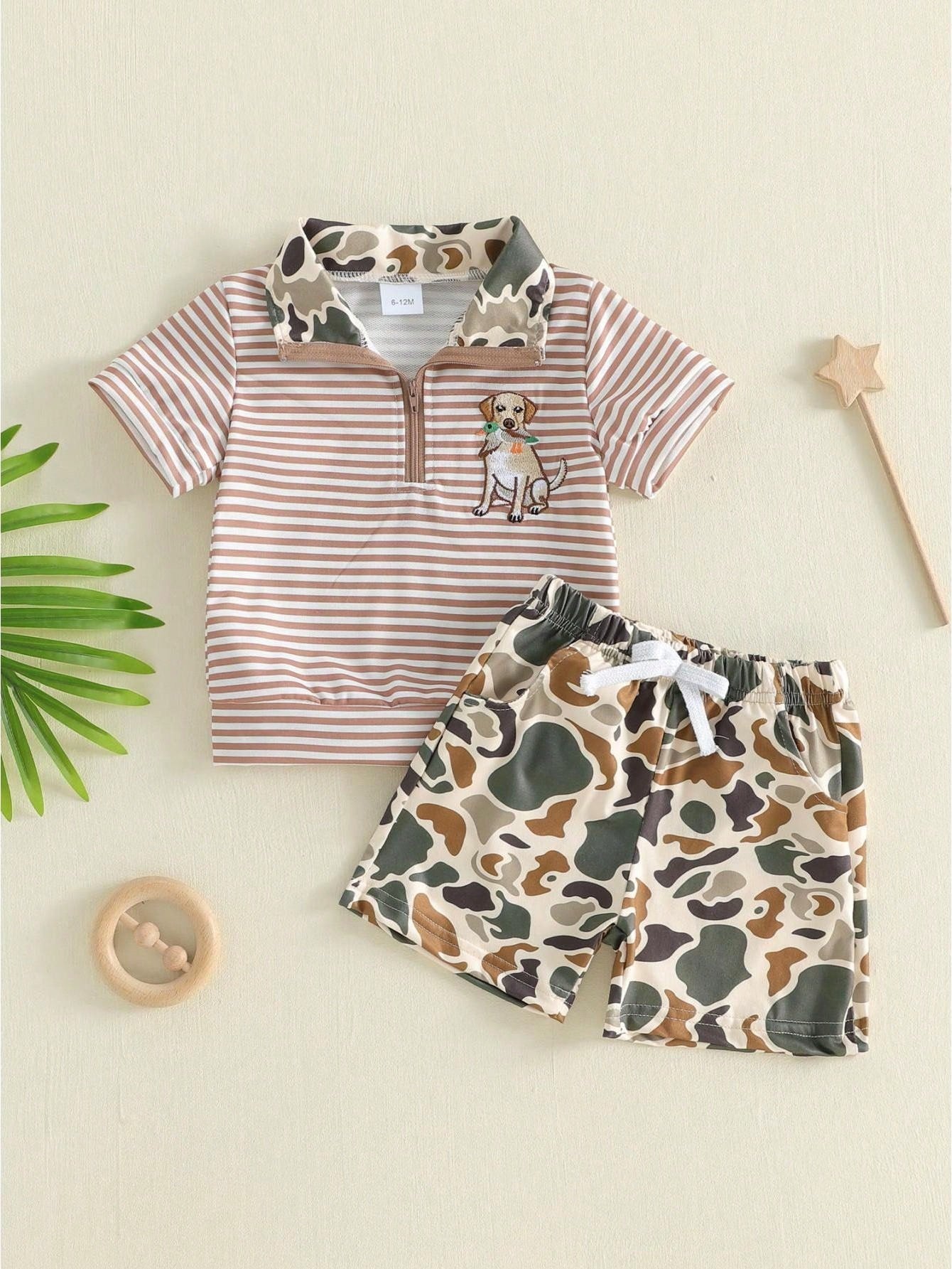Toddler Baby Boy Hunting Outfit Duck Half Zip Short Sleeve T Shirt Shorts Set Camouflage Cute Infant Summer Clothes