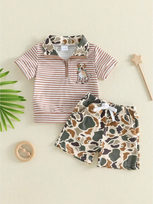 Toddler Baby Boy Hunting Outfit Duck Half Zip Short Sleeve T Shirt Shorts Set Camouflage Cute Infant Summer Clothes