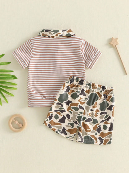 Toddler Baby Boy Hunting Outfit Duck Half Zip Short Sleeve T Shirt Shorts Set Camouflage Cute Infant Summer Clothes