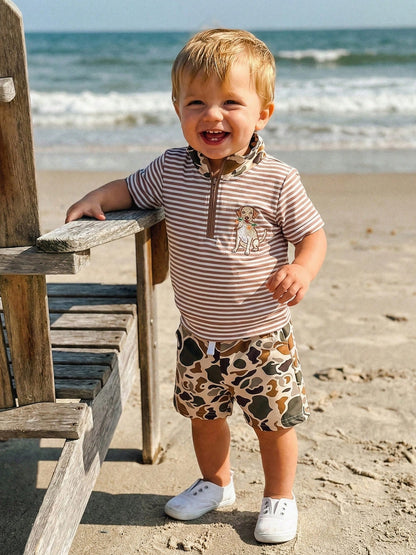 Toddler Baby Boy Hunting Outfit Duck Half Zip Short Sleeve T Shirt Shorts Set Camouflage Cute Infant Summer Clothes