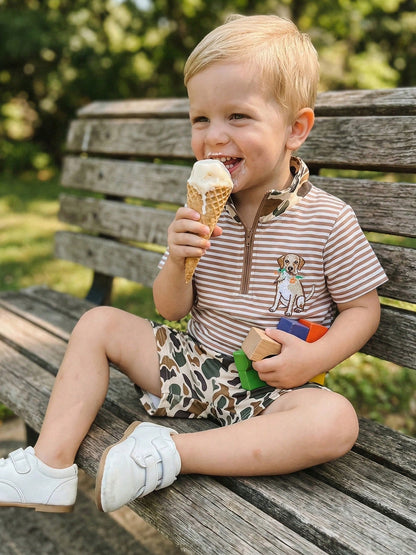 Toddler Baby Boy Hunting Outfit Duck Half Zip Short Sleeve T Shirt Shorts Set Camouflage Cute Infant Summer Clothes