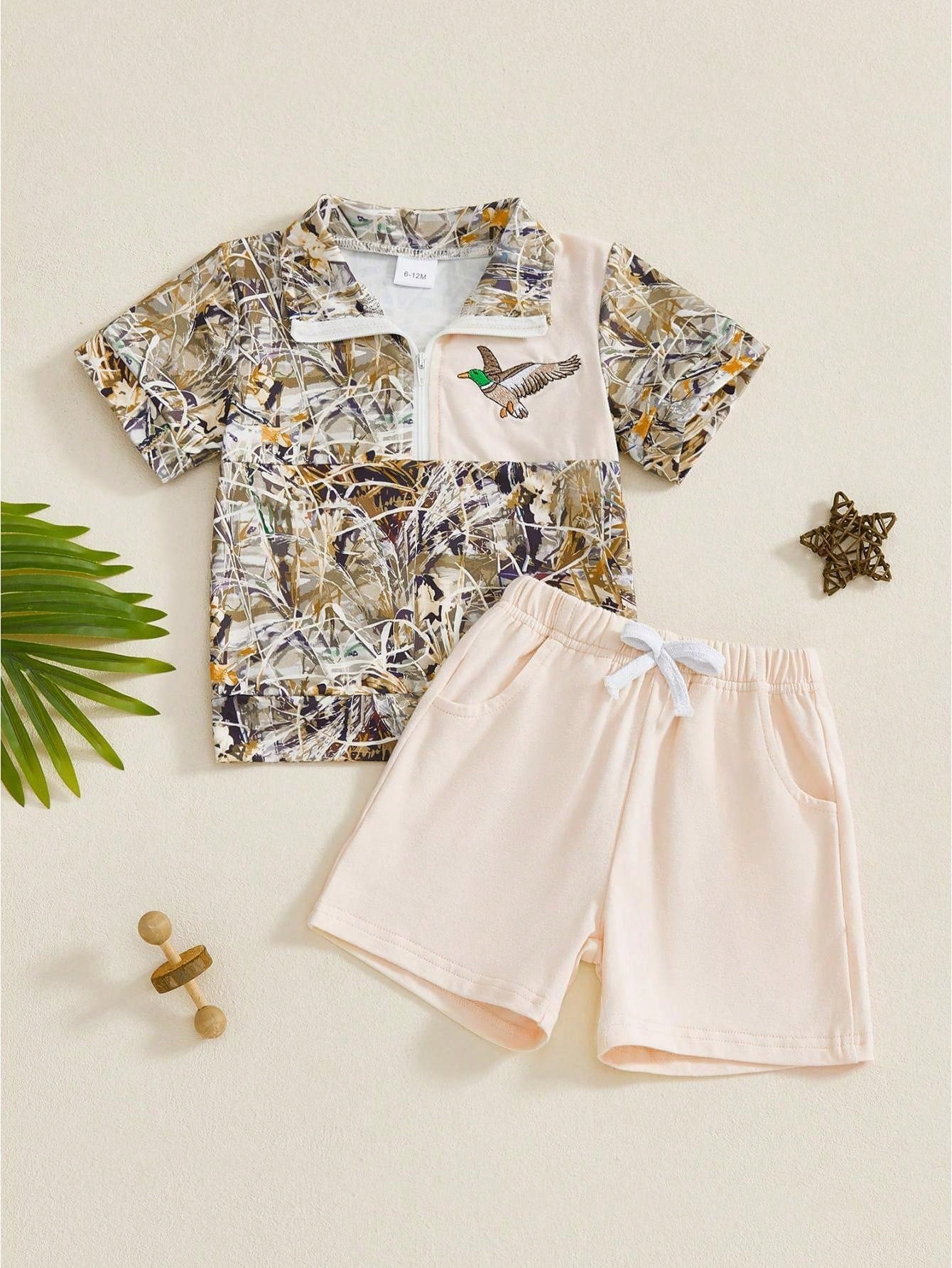Toddler Baby Boy Hunting Outfit Duck Half Zip Short Sleeve T Shirt Shorts Set Camouflage Cute Infant Summer Clothes