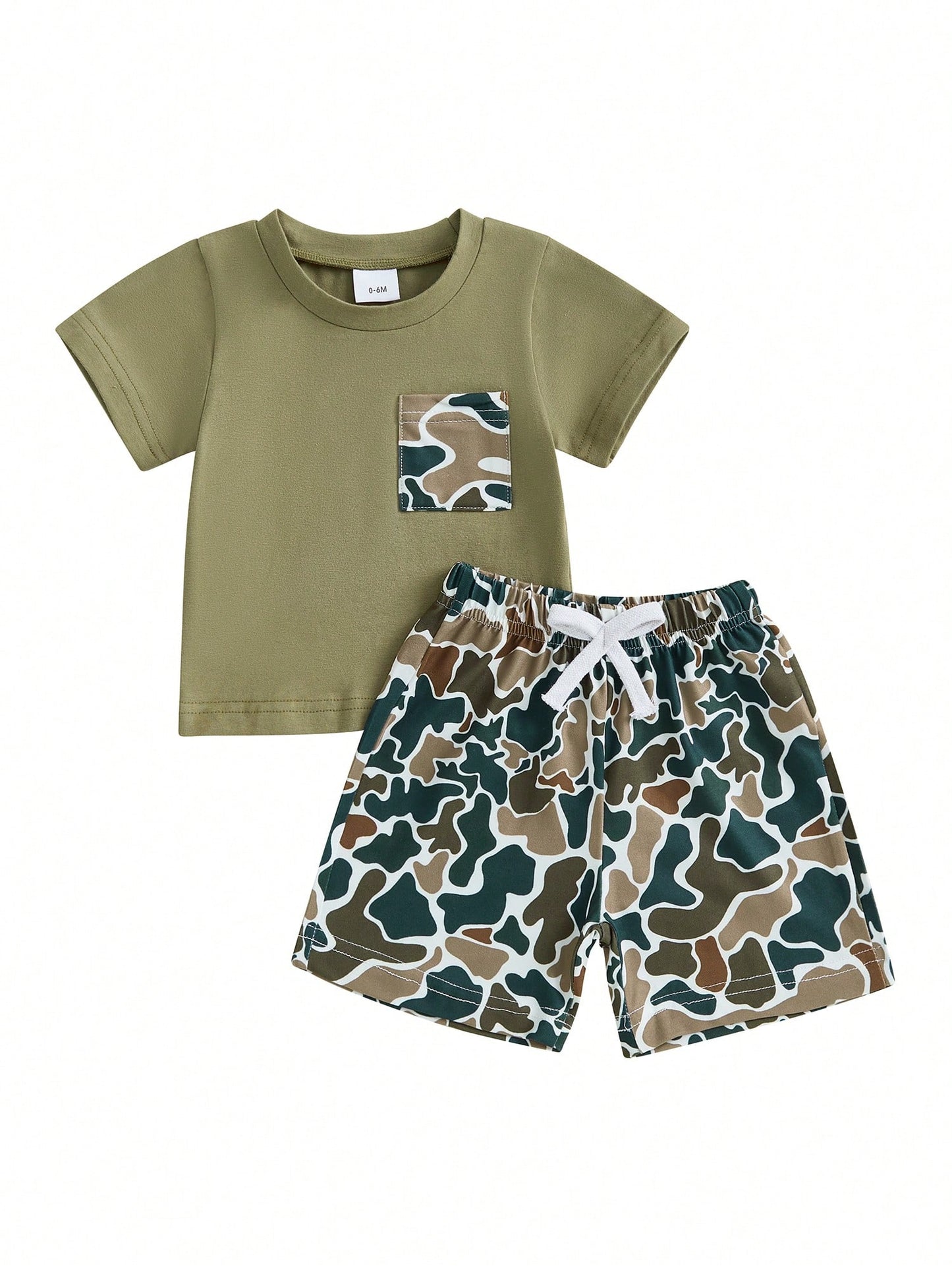 Toddler Baby Boys Summer Outfit, Short Sleeve Crew Neck T-Shirt Tops With Camouflage Shorts 2Pcs Clothes Set