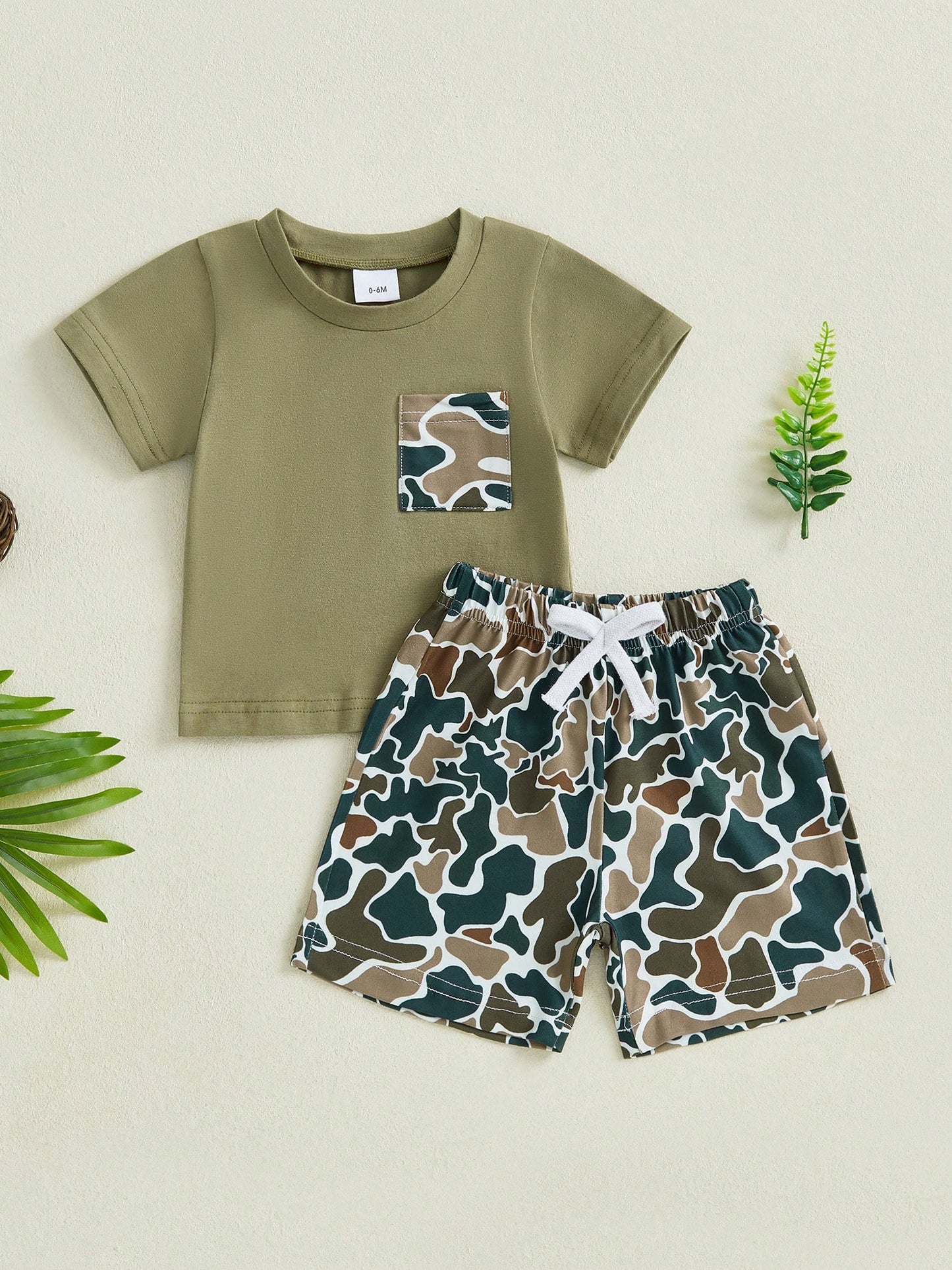 Toddler Baby Boys Summer Outfit, Short Sleeve Crew Neck T-Shirt Tops With Camouflage Shorts 2Pcs Clothes Set