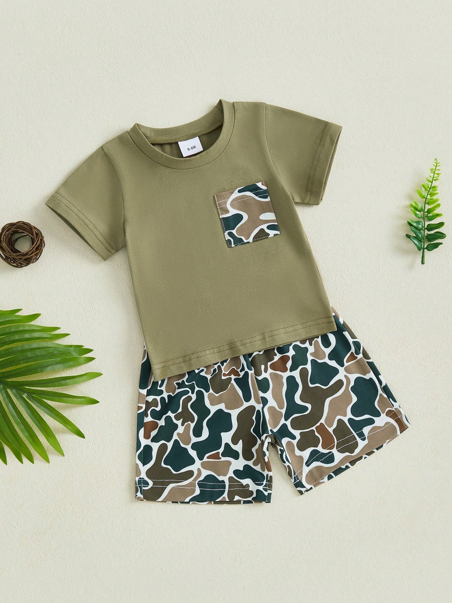 Toddler Baby Boys Summer Outfit, Short Sleeve Crew Neck T-Shirt Tops With Camouflage Shorts 2Pcs Clothes Set