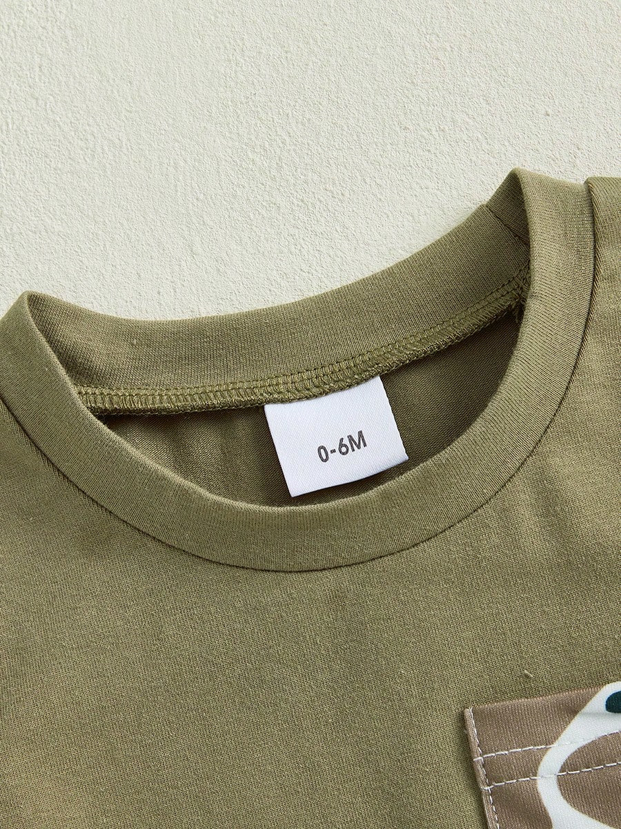 Toddler Baby Boys Summer Outfit, Short Sleeve Crew Neck T-Shirt Tops With Camouflage Shorts 2Pcs Clothes Set