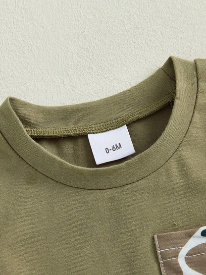 Toddler Baby Boys Summer Outfit, Short Sleeve Crew Neck T-Shirt Tops With Camouflage Shorts 2Pcs Clothes Set