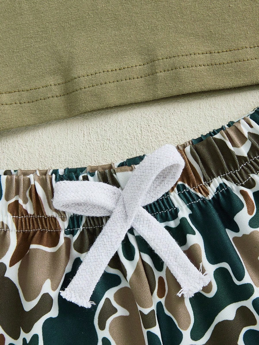 Toddler Baby Boys Summer Outfit, Short Sleeve Crew Neck T-Shirt Tops With Camouflage Shorts 2Pcs Clothes Set