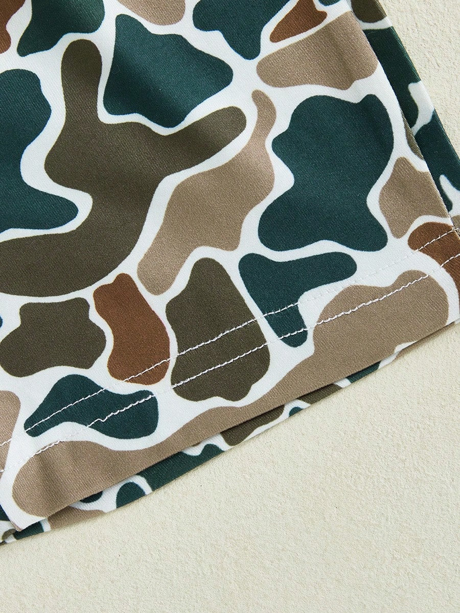 Toddler Baby Boys Summer Outfit, Short Sleeve Crew Neck T-Shirt Tops With Camouflage Shorts 2Pcs Clothes Set