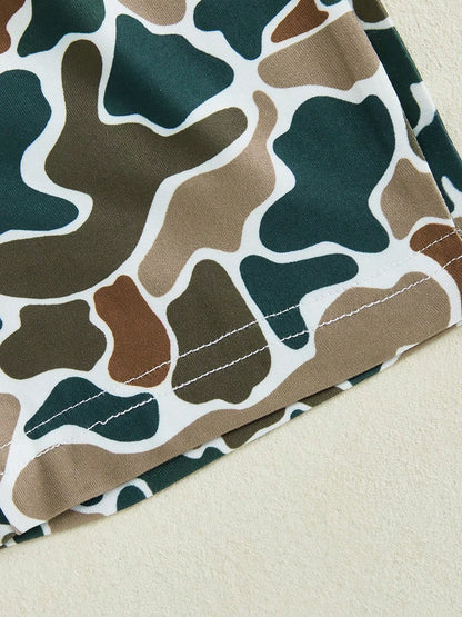 Toddler Baby Boys Summer Outfit, Short Sleeve Crew Neck T-Shirt Tops With Camouflage Shorts 2Pcs Clothes Set