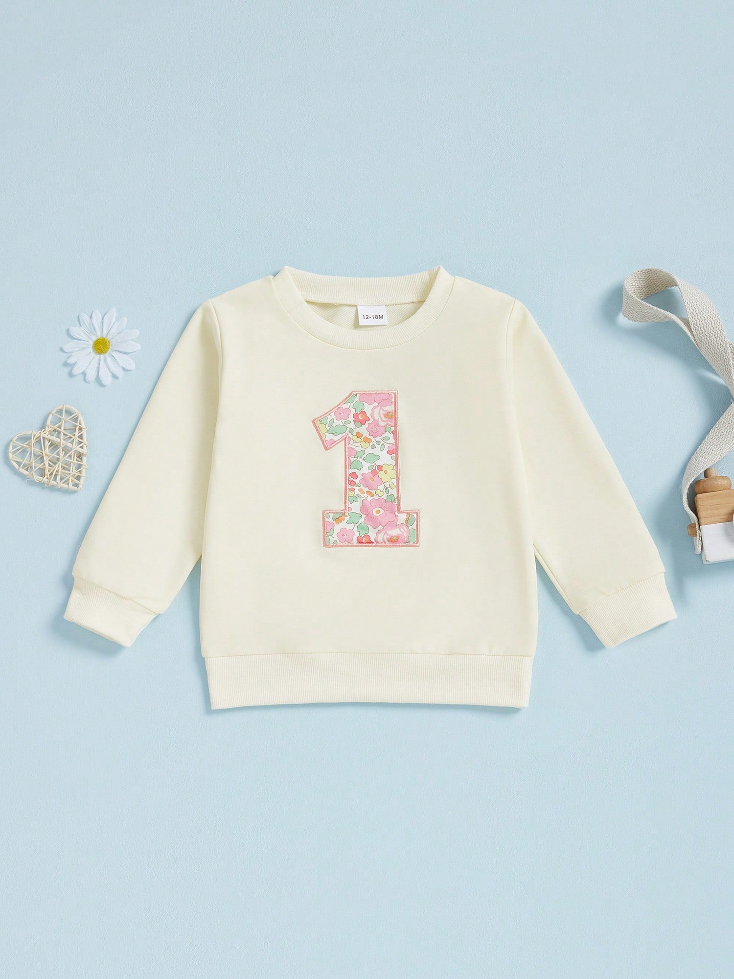 Toddler Baby Girls Birthday Sweatshirt Fashionable Long Sleeve Floral Letters Printed Crew Neck Tops