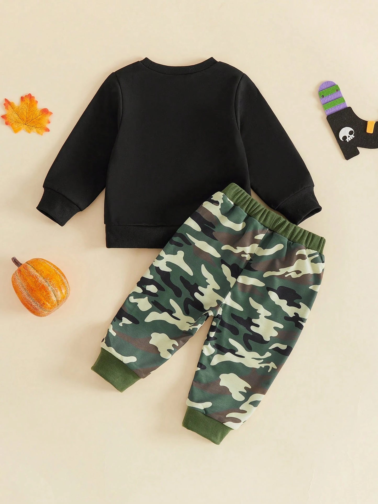 Toddler Boy Halloween Outfits Ghost Print Crew Neck Sweatshirt And Pants