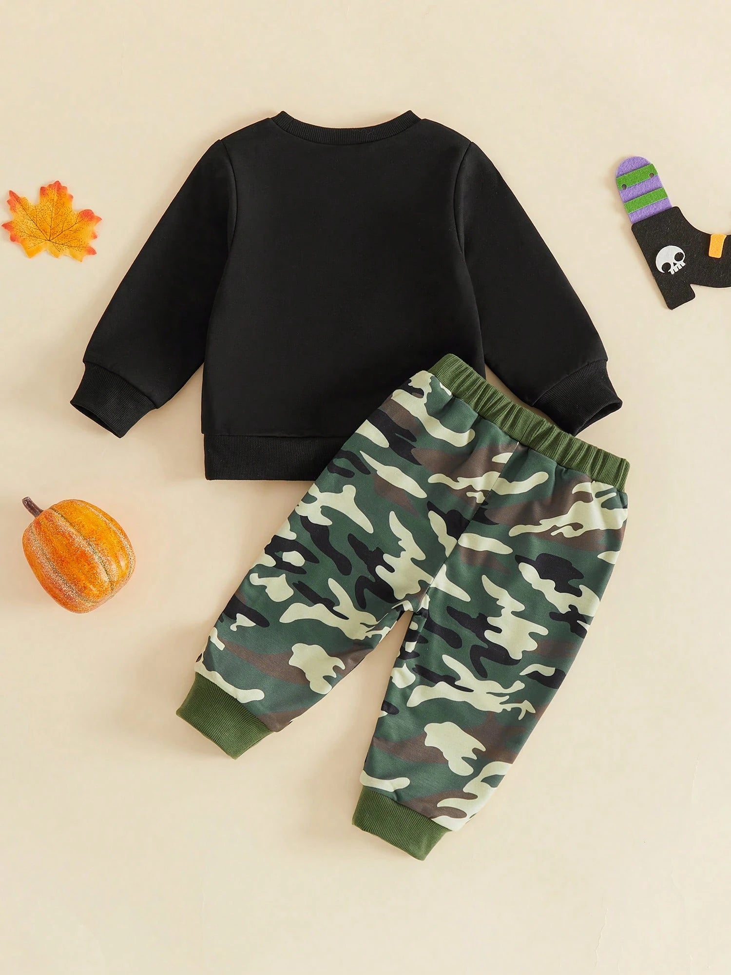 Toddler Boy Halloween Outfits Ghost Print Crew Neck Sweatshirt And Pants