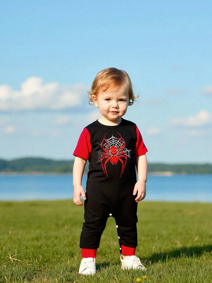 Toddler Boys' Fashionable Casual Cute Minimalist Outdoor Soft Gift Graphic Animal Print Short Sleeve Romper, Summer