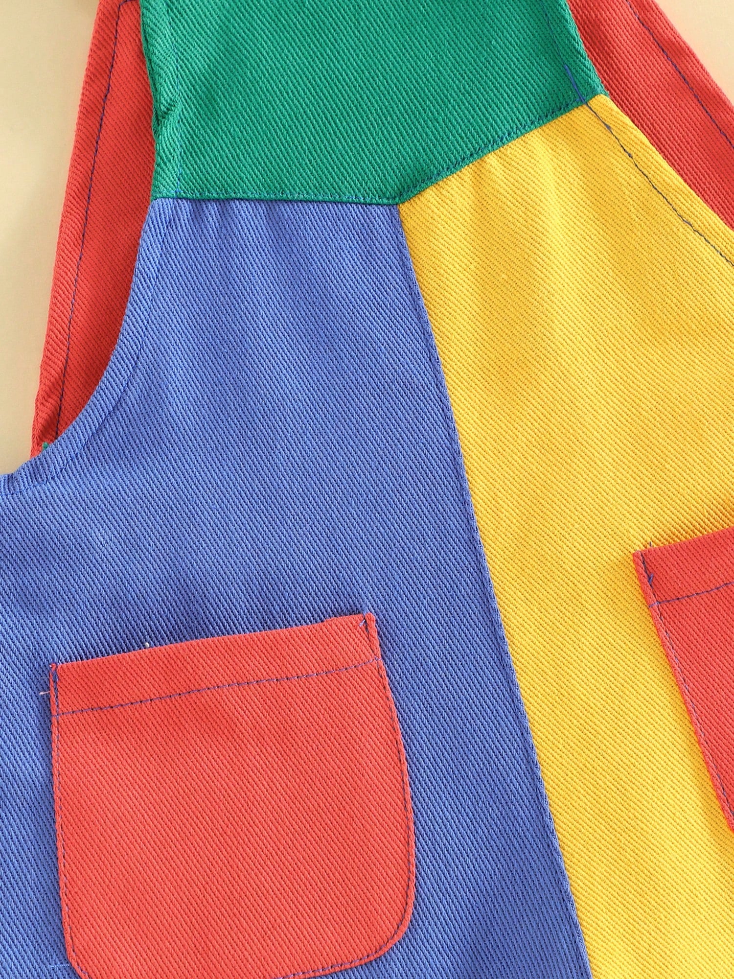 Toddler Boys Girls Contrast Color Overalls With Pockets Sleeveless Dungaree Overall Adjustable Wide Shoulder Straps Suspender Shorts