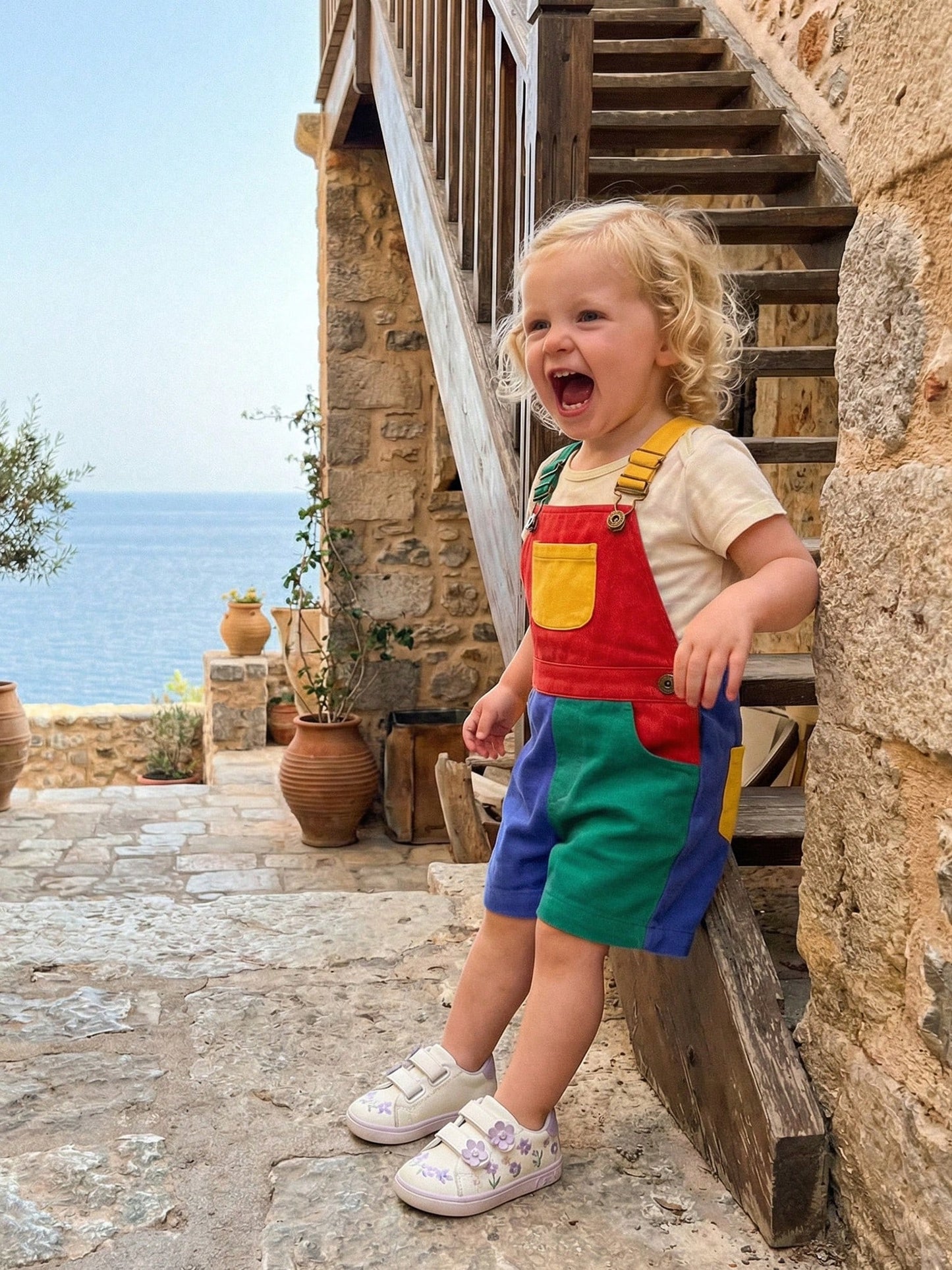 Toddler Boys Girls Contrast Color Overalls With Pockets Sleeveless Dungaree Overall Adjustable Wide Shoulder Straps Suspender Shorts