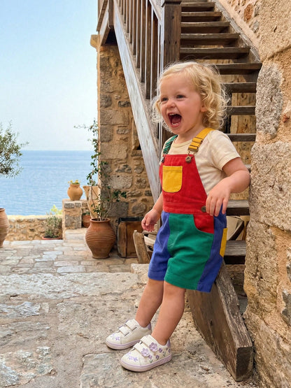 Toddler Boys Girls Contrast Color Overalls With Pockets Sleeveless Dungaree Overall Adjustable Wide Shoulder Straps Suspender Shorts