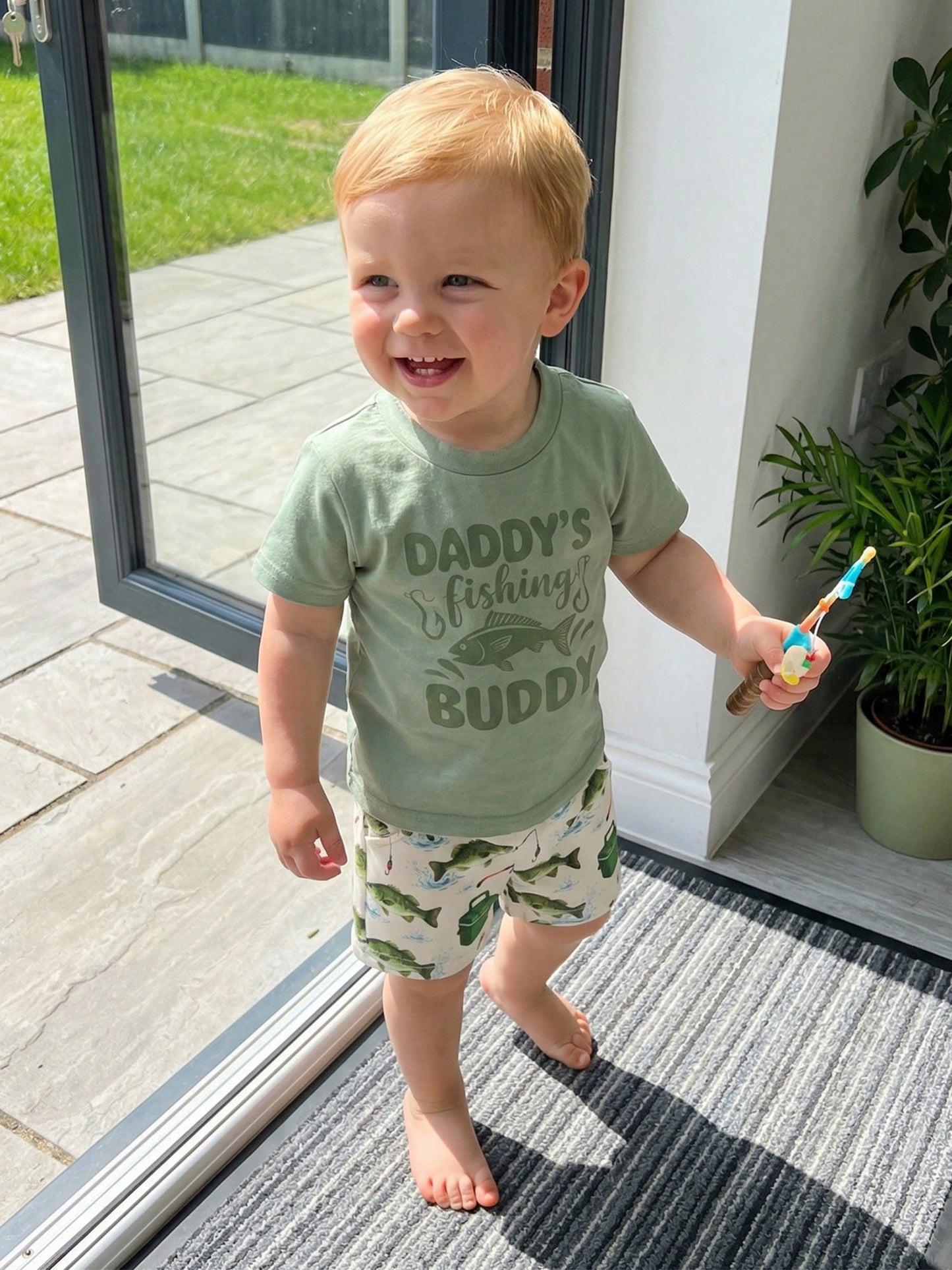 Toddler Infant Newborn Baby Boy Clothes Set 0-3T 2 Piece Summer Short Sleeve Crew Neck T Shirt Shorts Outfit Fishing Daddy's Fishing Buddy Print Daily Casual Wear