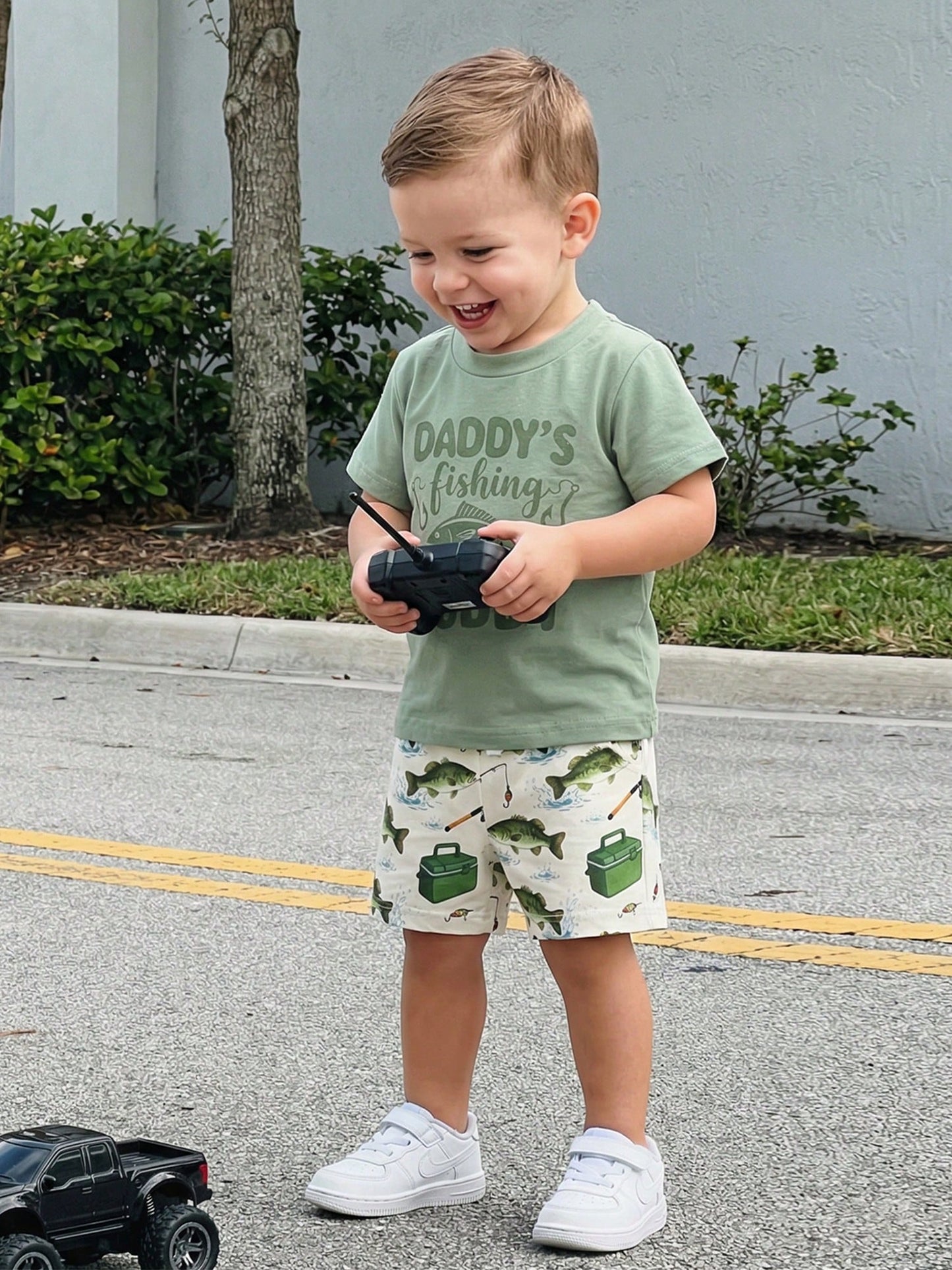 Toddler Infant Newborn Baby Boy Clothes Set 0-3T 2 Piece Summer Short Sleeve Crew Neck T Shirt Shorts Outfit Fishing Daddy's Fishing Buddy Print Daily Casual Wear